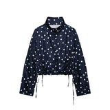 Women's Polka Dots Jacket with Tie New 2026 Spring Long Sleeve High Collar Loose Women Versatile Short Coats Chic Female Jackets