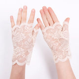 Women Short Lace Hollow-Out Fingerless Gloves Sun Protection Sleeves Mesh Thin Cycling Sexy Mittens Half Finger Handschoenen