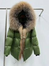 Fox Fur Jacket Women Loose Hooded White Goose Down Coat Female New Autumn Winter Thick Warm Natural Real Fur Puffer Jacket Lady
