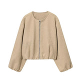 MUJER Red Zipper Bomber Jackets for Women Soft Cropped Jackets Woman 2025 Long Sleeve Woman's Sports Jacket New in Outerwears