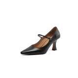 NEW Spring/Autumn Women Pumps Genuine Leather Shoes for Women Pointed Toe Thin Heel Shoes Shallow Buckle Strap Mary Janes Shoes