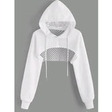 Street Sport Drop Shoulder Drawstring Hollow Out Super Crop Sports Hoodie Without Cami Top