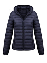 Women's Fashion Winter Padded Coat - Minimalist Hooded Puffer Jacket with Pockets for Fall/Winter