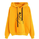 Autumn Fleece Hoodie Solid Color Finger Heart Hooded Korean Fashion Sweatshirts Long Sleeve Top Drawstring Pockets Loose Hoodies