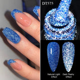 MEET ACROSS 7ml Pink Fluorescent Reflective Gel Nail Polish Glitter Neon Semi Permanent UV LED Gel Nail Art Varnish Manicure