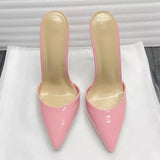 Pointed Toe 8/10/12 cm High Heel Mule for Women with a Distinctive Style, Wearing Ultra High Heel Half Slippers Externally