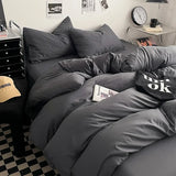 Washed Cotton Bed Linen Bedding Set 4 Pieces Bed Sheets Set Solid Color Comforter Cover Couple Queen King Size Bed Quilt Cover