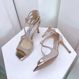 Luxury Sequined Women Gladiator Sandals Summer Designer Shoes for Women 2026 Square Head Hollow High Heels Fashion Ladies Shoes