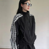 2026 Lace Patchwork Striped Sun Protection Jacket for Women 2025 New Korean Causal Zipper Stand Neck Cardigan Coat Top Design