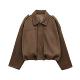 HH Women's Street Fashion Solid Loose Suede Texture Coats Causal Long Bat Sleeves Lapel Zipper Fly Winter Vintage Jackets