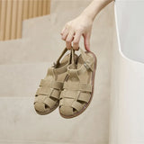 AIYUQI Flat-soled Retro Genuine Leather Hollow Baotou Sandals Women's 2026 New Hollow Pig Cage Women's Sandals
