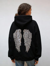 Women's Shinny Sequin Angel Wings Hooded Jacket Pant Long Sleeve Loose Casual Hooded Pullover 2025 New Lady Y2K Autumn Outwears