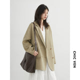 CHIC VEN New Women Woolen Coat Loose Solid Mid-length Double-sided Oversized Office Ladies Jackets Outerwear Autumn Winter 2026