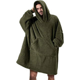 Winter Warm Unisex Double-faced Fleece Hooded Sweatshirts Casual Loose Long Thicken Pocket Pullover Batwing-sleeved Home Clothes