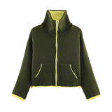 2025 Winter New Product Women's Lazy Style Loose Contrasting Color Decorative Layer Knitted Pilot Jacket Coat