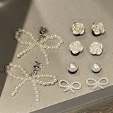 New Pearls Bowknot Shoes Charm Set 2026 Punk Heart Flowers DIY Shoe Accessories Ballet Style Silver Detachable Shoe Buckle Decor