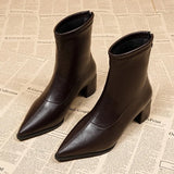 Fashion Vintage Thick Heels Women Slim Ankle Boots Autumn Winter Pointed Toe Stripper Party Short Booties Zapatos De Mujer
