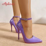 Aphixta Orange New Luxury Crystals Buckle Pimp Super High 12cm Stiletto heels Pumps Women Shoes Pointed Toe Colorful Party Pumps