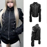 Subculture Harajuku Vintage Safari Coats with Hooded Women Zipper Sweatshirts Casual Streetwear Grunge Jacket Y2k Stand Neck