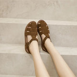 AIYUQI Flat-soled Retro Genuine Leather Hollow Baotou Sandals Women's 2026 New Hollow Pig Cage Women's Sandals