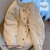 Korean style design corduroy mosaic floral diamond cotton-padded jacket coat women's winter new loose wild cotton-padded clothes