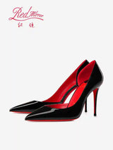 Elegant Hollow Women's High Heels 2026 Luxury Brand Black Pointed Toe Pumps Red Shiny Bottoms Sexy Fashion Ladies Shoes Women