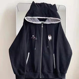 Subculture Japanese Retro Long Sleeve Hoodie Cat Ears Lace Decoration Women Casual Sweatshirt Gothic Y2K Harajuku Autumn Coat