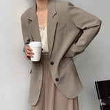 Mid Length Blazer Jacket Women Solid Long Sleeve Pocket Lapel Single Beasted Formal Coat Outerwear Loose Work Casual Blazers
