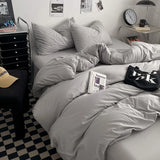 Washed Cotton Bed Linen Bedding Set 4 Pieces Bed Sheets Set Solid Color Comforter Cover Couple Queen King Size Bed Quilt Cover