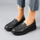 Women's Spring Autumn Leather Loafers Floral Embossed Slip‑On Flats Anti‑Slip Comfort Casual Mom Daily Walking Free Shipping