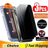 3Pcs Privacy Tempered Glass Dust Free Installation Protector for IPhone 18 17 16 15 14 13 12 11 Pro Max Anti-Spy Screen Protecto