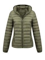 Women's Fashion Winter Padded Coat - Minimalist Hooded Puffer Jacket with Pockets for Fall/Winter