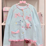 Japanese Cute Coat Embroidery Rabbit Ear Hooded Subculture Kawaii Y2k Tops Casual Fashion Sweet Coats Ropa Mujer Women Clothing
