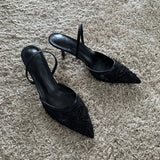 2026 String Bead Mesh Embroider Slingback High Heels Women Sexy Pointed Toe Heeled Sandals Summer Elegant Luxury Designer Shoes