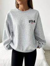 Women's Casual USA Print Pullover Sweatshirt Geometric Design Long Sleeve Round Neck Machine Washable Regular Fit for Autum