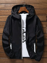 Men's Premium Lightweight Hooded Windbreaker, Quick-Dry Full-Zip Casual Jacket with Zipper Pockets for Street & Outdoor Wear