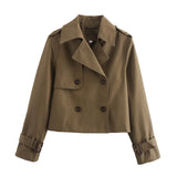Ladies Vintage Cropped Trench Spring Autumn Jacket Women Streetwear Double Breasted Long Sleeve Top Female Chic Coat Outfits