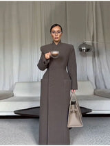 Women's Long Coat Slim V Neck Single Breasted Overcoats Shoulder Pad Maxi Jackets with Belt 2025 New Winter Lady Commute Outwear