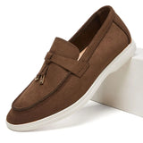 Desai Men's Faux Suede Loafers Metal Buckle Tassel Slip-on Casual Driving Shoes Lightweight Comfort