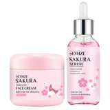 SEYHZE Sakura Collagen Essence + Moisturizing Cream Facial Care Set - 2pcs Packed with Collagen Peptides Vitamin C/E Aloe Niacin