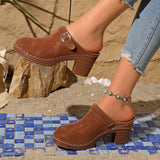 Slippers Women 2026 Summer New Plus Size Round Toe Women's Sandals Outdoor Rome Ladies Shoes Buckle Chunky Heel Slippers