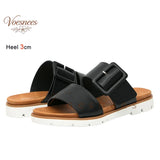 Adjustable Square Buckle Women Slide Sandals Two Strap Platform Slippers Low Heel Soft Sole Summer Open Toe Walking Casual Shoes