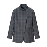 HH Women Fashion Plaid Blazer Coat Stand Collar Long Sleeve Jacket 2026 Spring Trend Casual Office Lady Chic Outerwear