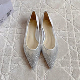 Women's high heels and single shoes for spring and summer  new mesh diamond fashion banquet pointed women's shallow mouth shoes