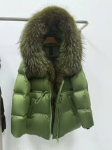 Fox Fur Jacket Women Loose Hooded White Goose Down Coat Female New Autumn Winter Thick Warm Natural Real Fur Puffer Jacket Lady