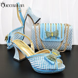 QueenaYan 2026 New Italian Pumps and Bag To Party  INS Style Open-Toe Rhinestone Elegant High Heels for Women Party