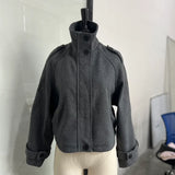 Fashion Short Woolen Coat For Women Stand Collar Full Sleeve Loose Zipper Jacket Female 2025 Spring Autumn Solid Lady Outwear