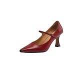 NEW Spring/Autumn Women Pumps Genuine Leather Shoes for Women Pointed Toe Thin Heel Shoes Shallow Buckle Strap Mary Janes Shoes