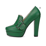 Round Toe High Heel Belt Buckle Women Single Shoes 2024 New Black Brown Spring  Autumn Waterproof Platform High Heels Size 34-43