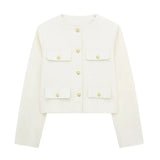 HH Women Vintage Solid Coat Button Long Sleeve O Neck Jacket With Pocket 2024 Spring Elegant Female Casual Outerwear Jakcet